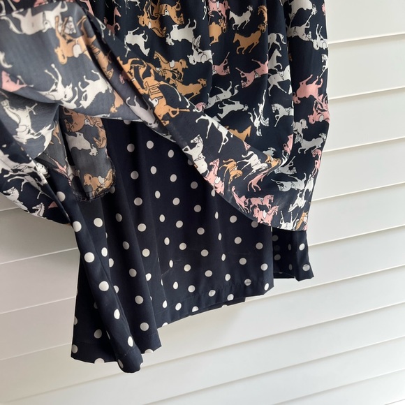 ANTHROPOLOGIE Porridge Equestrian Horse Print Fit & Flare Navy Blue Dress - Sz S - Picture 5 of 11